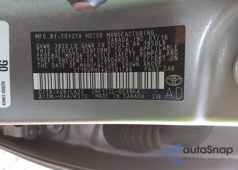 2016 Toyota Corolla Le Premium from USA, damaged, VIN 2T1BURHE4GC591788